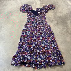 Kate Spade Dress Womens 8 Navy Blue 100% Silk Daisy Floral Midi Off The Shoulder