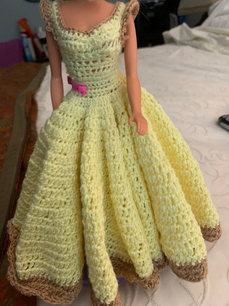 baby doll dress yellow brown trim 11-1/2