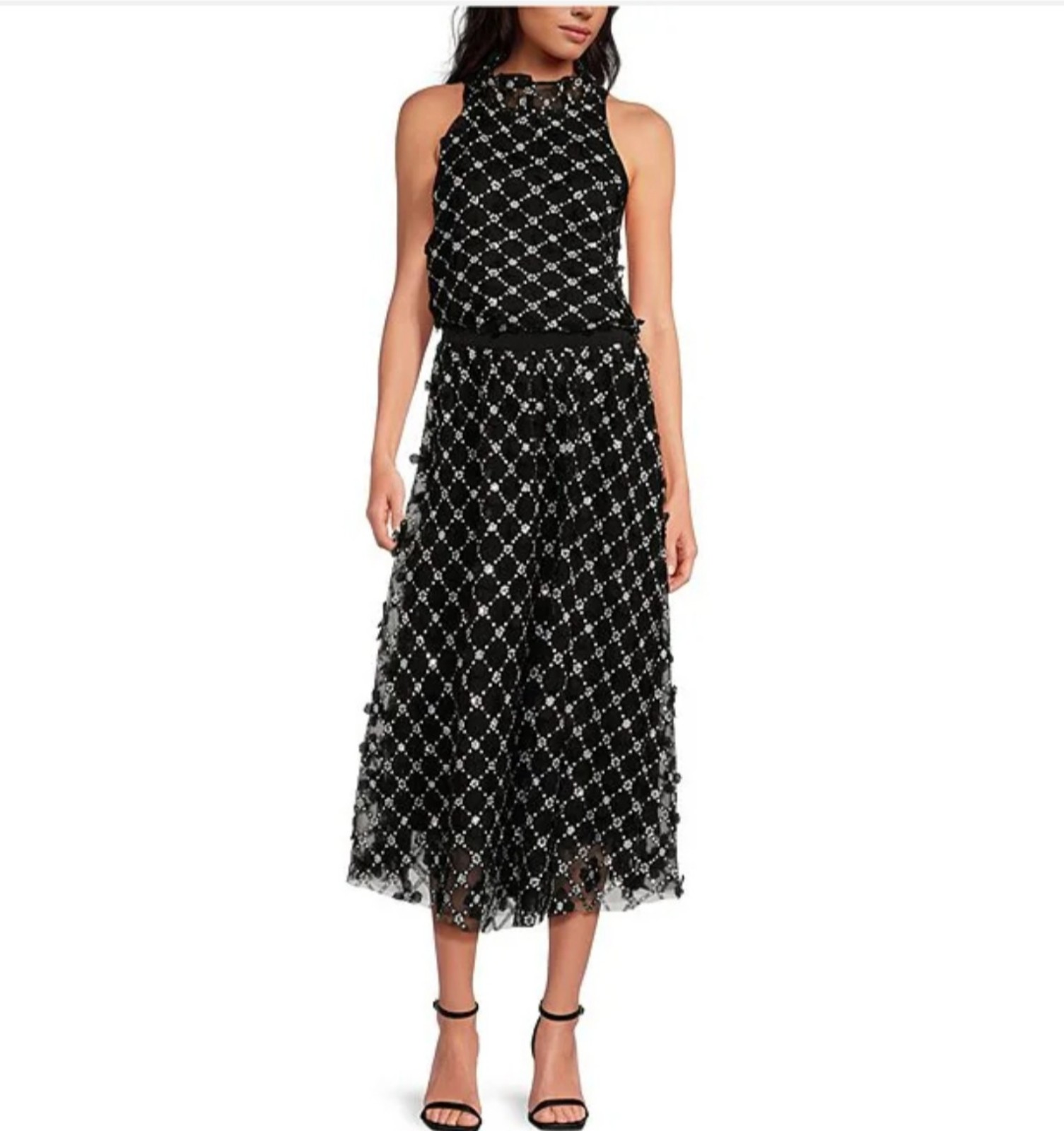 Abbey Glass Eden Lace Sequin Midi A-Line Skirt