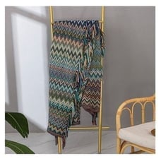 Boho Teal Aztec Pattern Knitted Fringed Blanket Throw