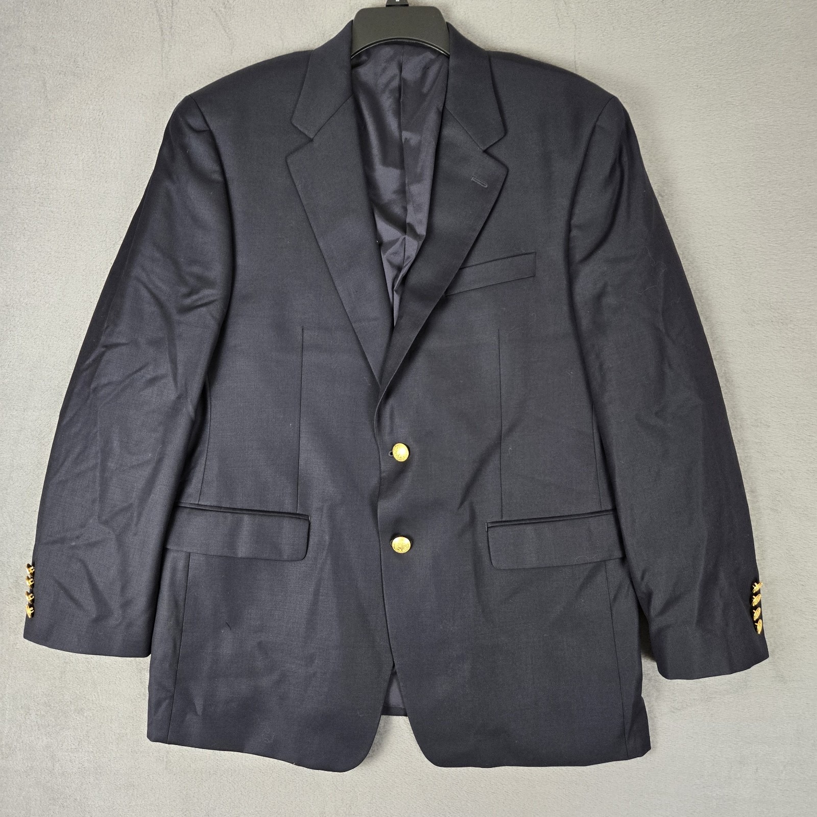 Lauren Ralph Lauren Blazer Mens 42R Navy Blue 100% Wool Sport Coat Gold Buttons
