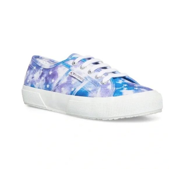 NIB SUPERGA COTU PRINT STARS EMBROIDERY BLUE MULTI
