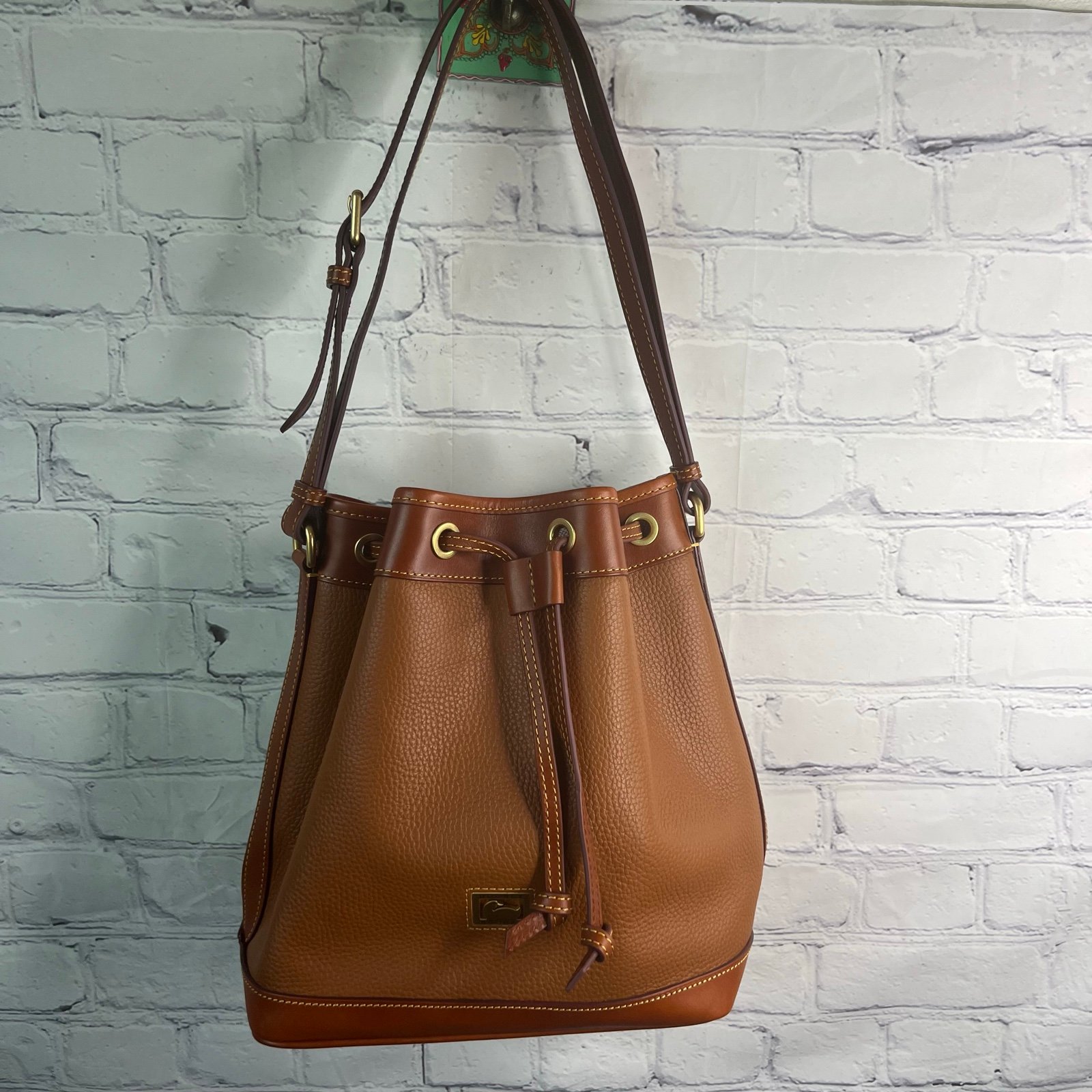Dooney & Bourke Pebbled Leather Tan Bucket Bag Purse