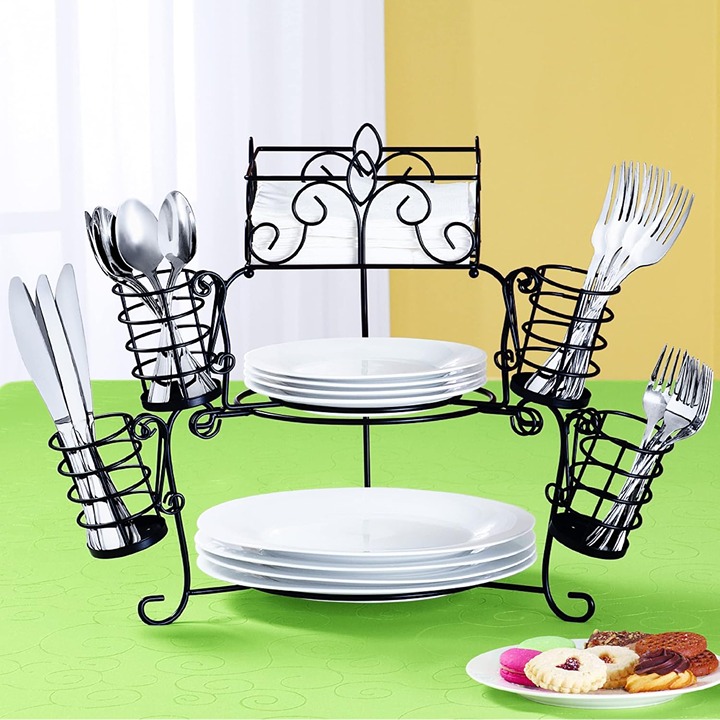 Collections Etc Metal Buffet Organizer with Scroll Design, 7-Piece Set for Plate