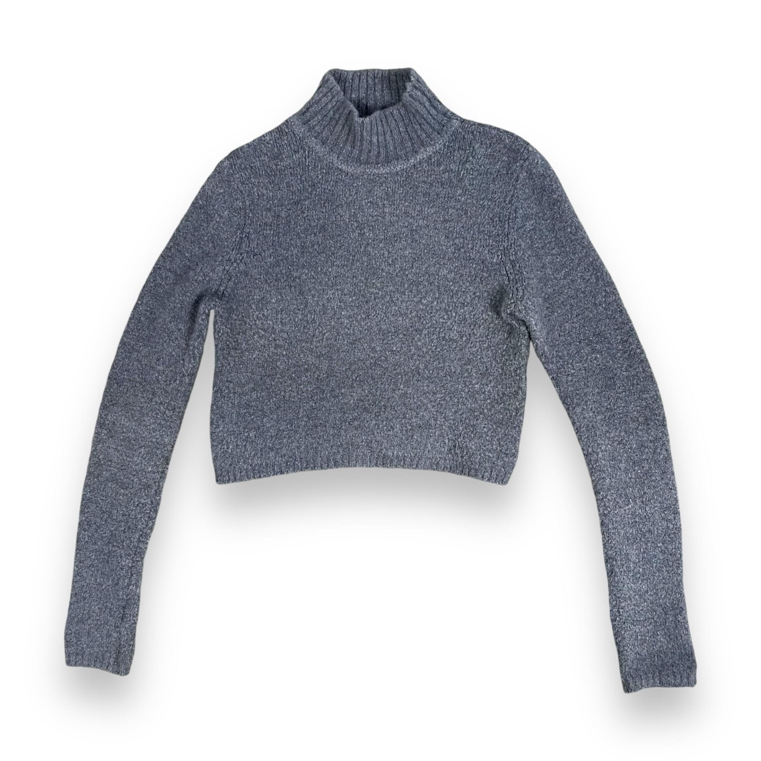 Vtg Express Cropped Sweater Mock Neck Mohair Blend Gray Sz M