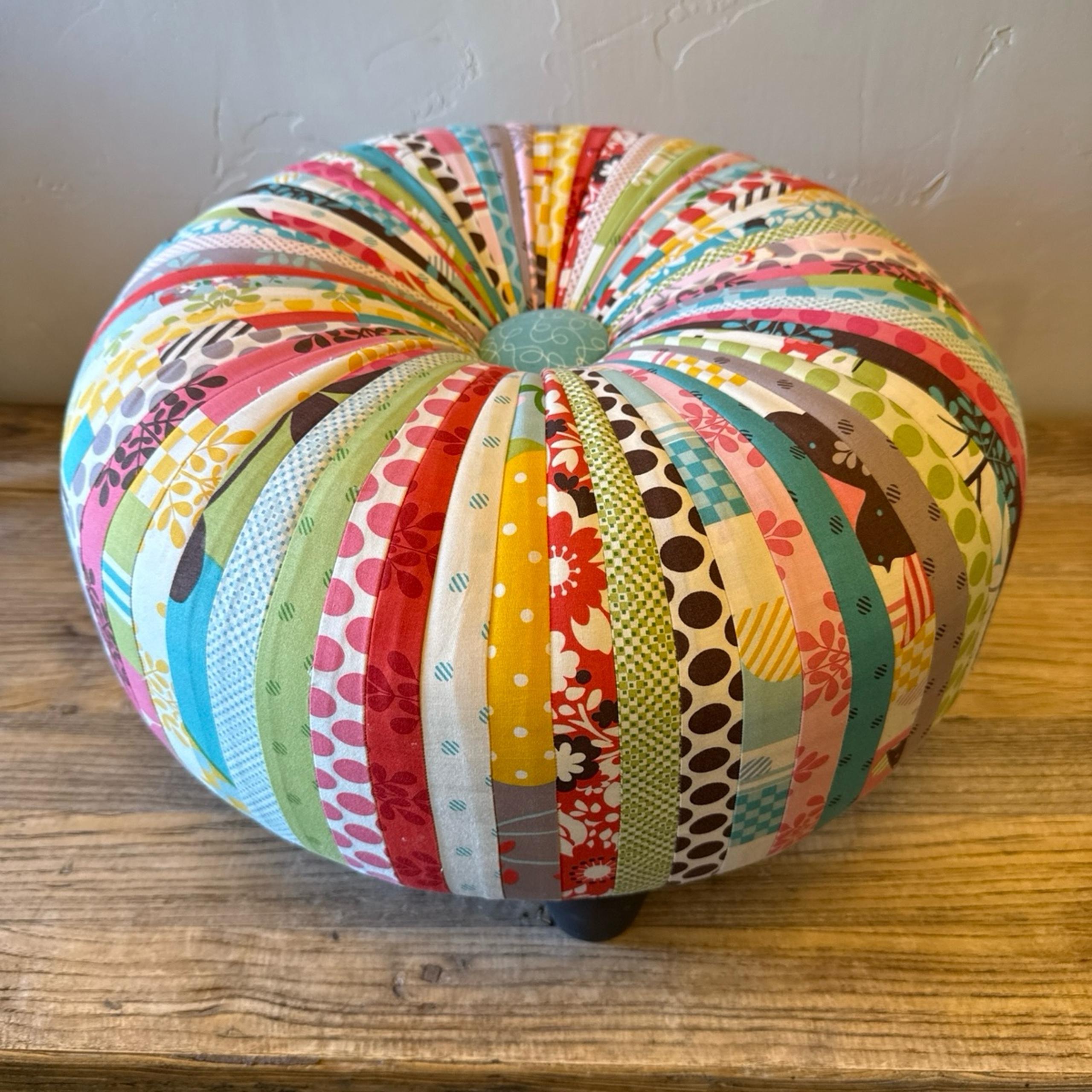 Aqua/Pink/Green/Yellow Tuffet Footstool With Four Wood Legs