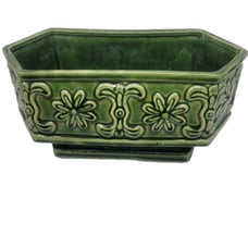 Vintage Hexagon Shaped Green Glazed Garden Planter
