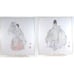 Pair Handmade Illustrations of Japanese Theater Noh Actors on Shikishi Board