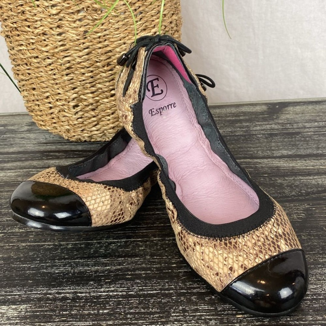 Esporre Reptile Snake Print Brown & Black Ballet Flat Shoes 6.5
