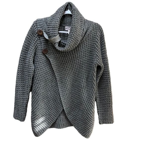 Oliver by Escio Asymmetric Cardigan Sweater Gray Loose Knit Size Large