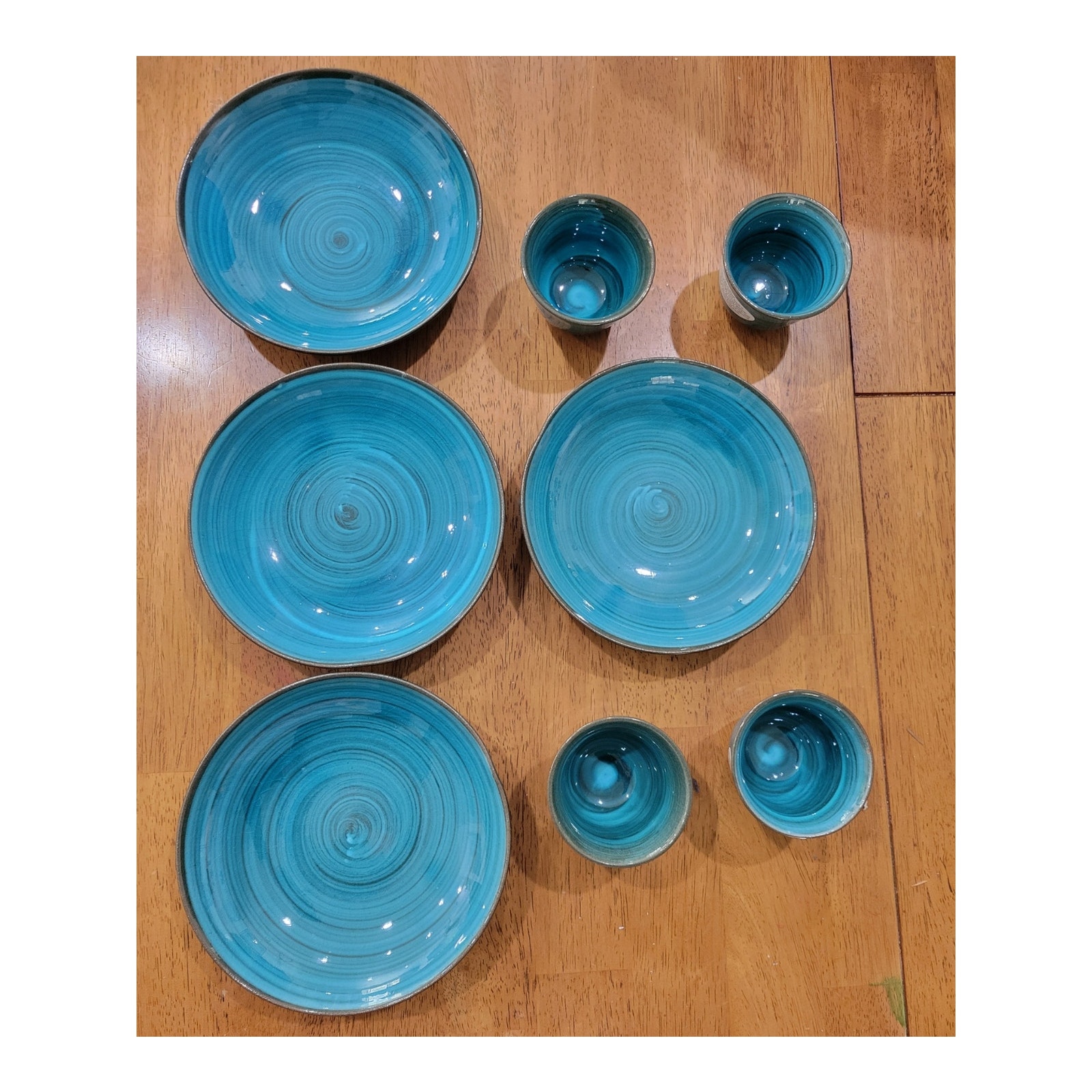 Pier 1 Japan Crackle Finish Glazed Blue Pottery Set Dishes Cups Set of 4