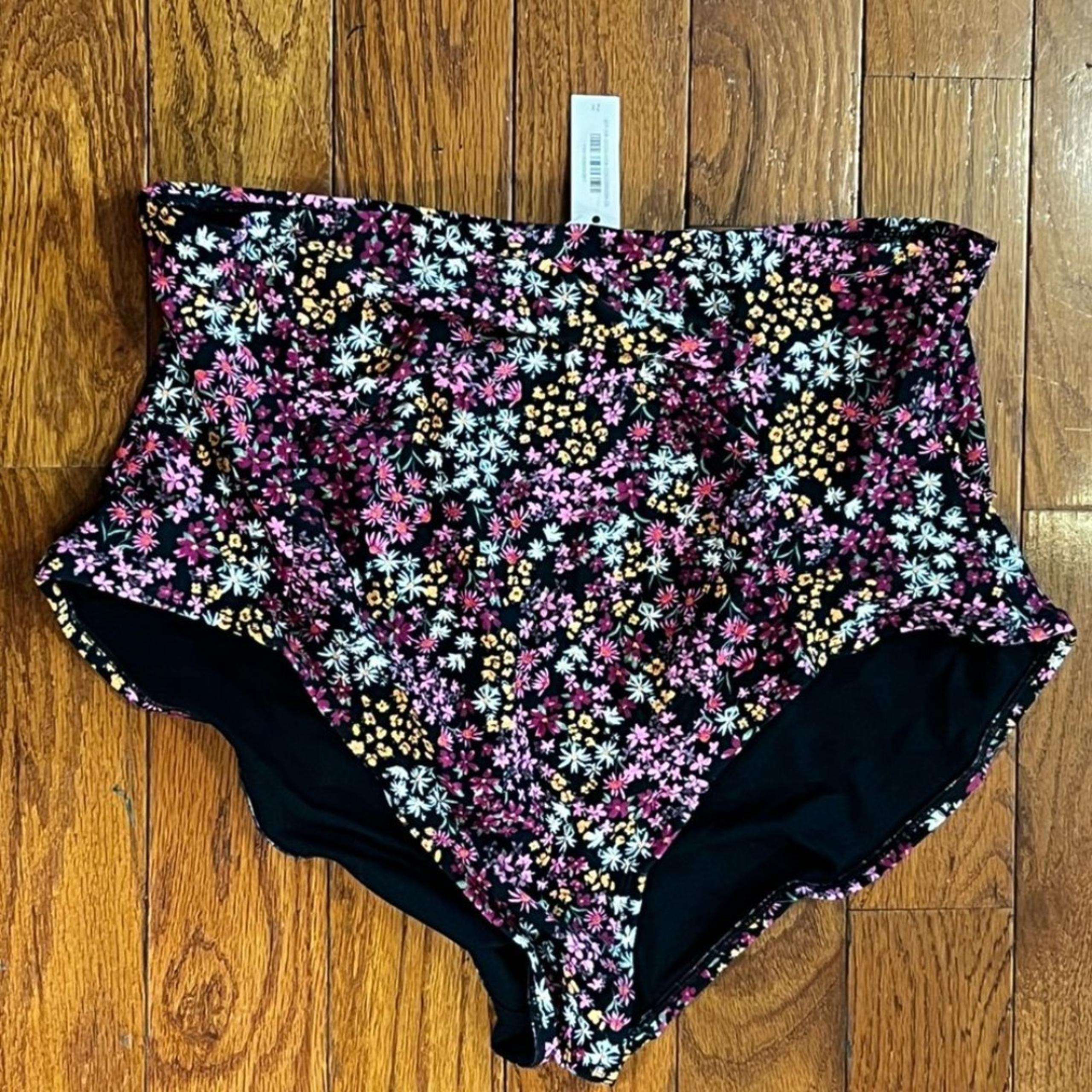 Adore Me Floral High Waist Bikini Bottoms Women’s 2X NWT Black Print
