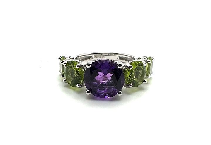 Colleen Lopez African Amethyst & Peridot Sterling Silver 5-Stone Ring Size 7
