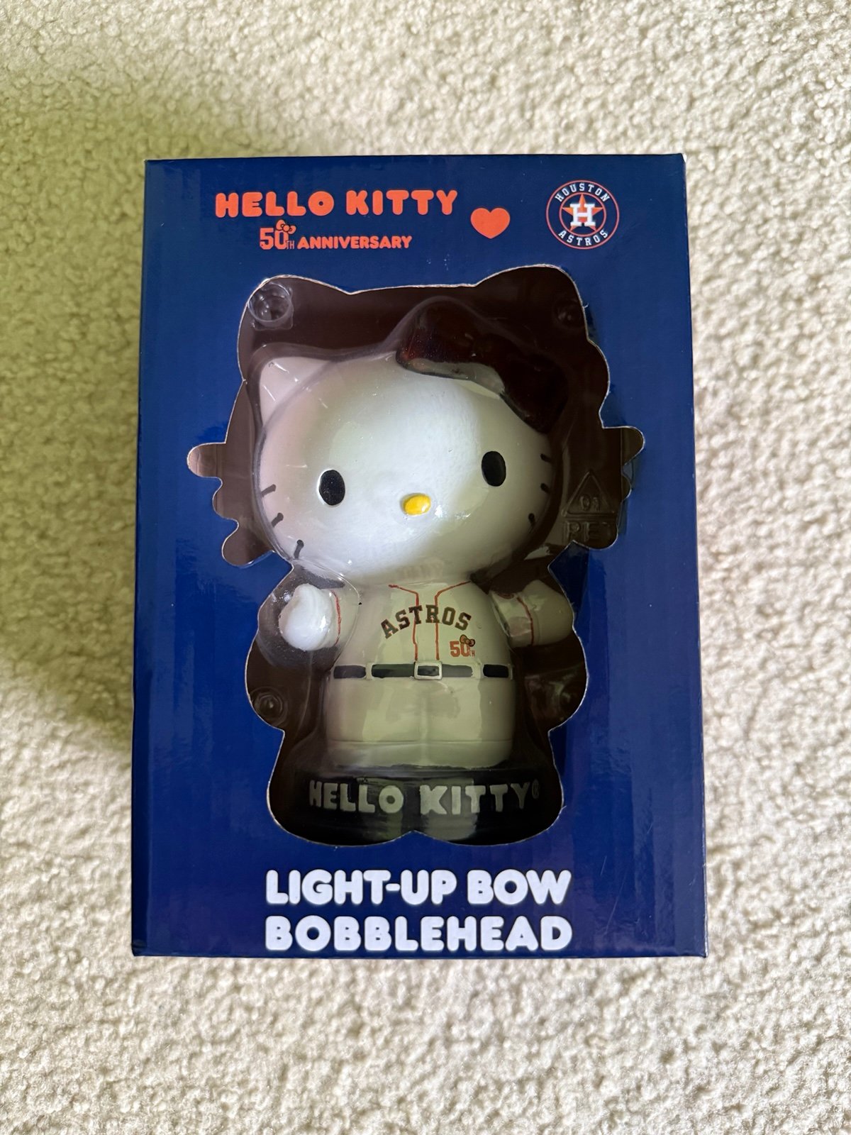 Hello Kitty 2024 Houston Astros Light-Up Bow Bobblehead 50th Anniversary