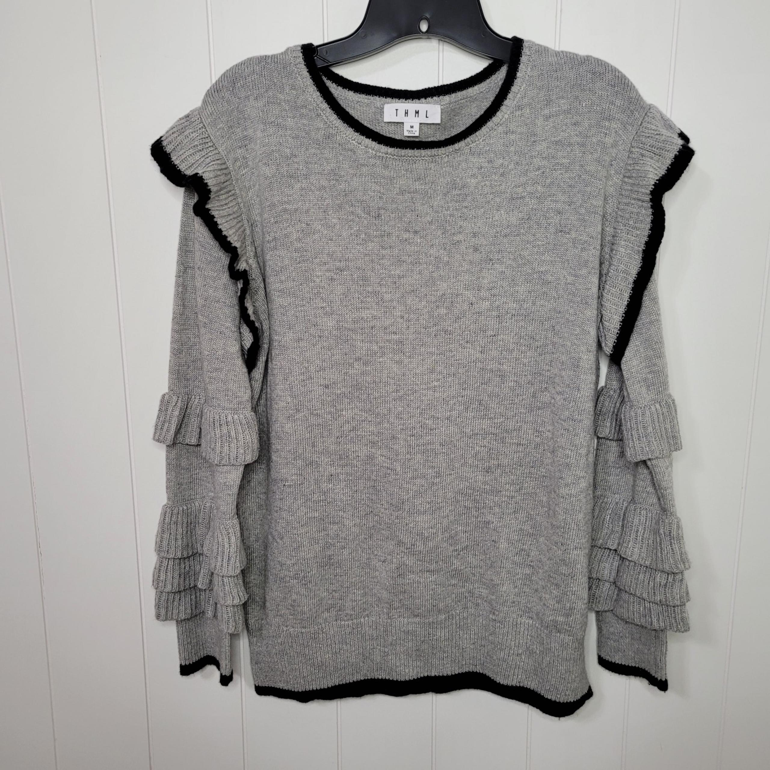 THML Ruffle Sleeve Knit Top Sweater Gray Size Medium