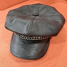 Harley Davidson Leather Newsboy Hat with Embossed insignia on brim Hat