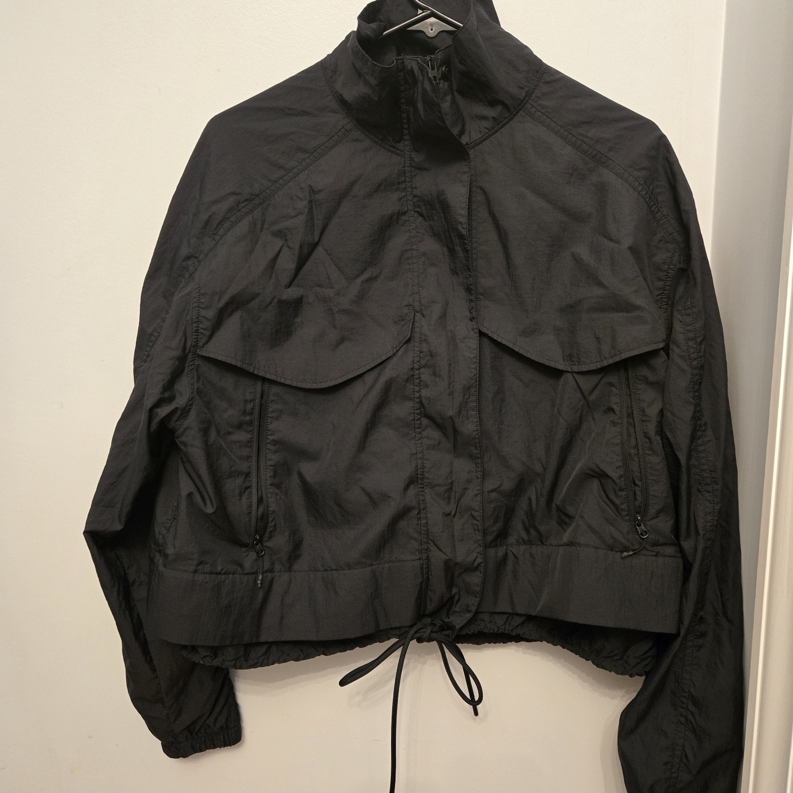 Athleta Canopy Parachute Jacket Short Sz Medium Black Short Nylon Jacket