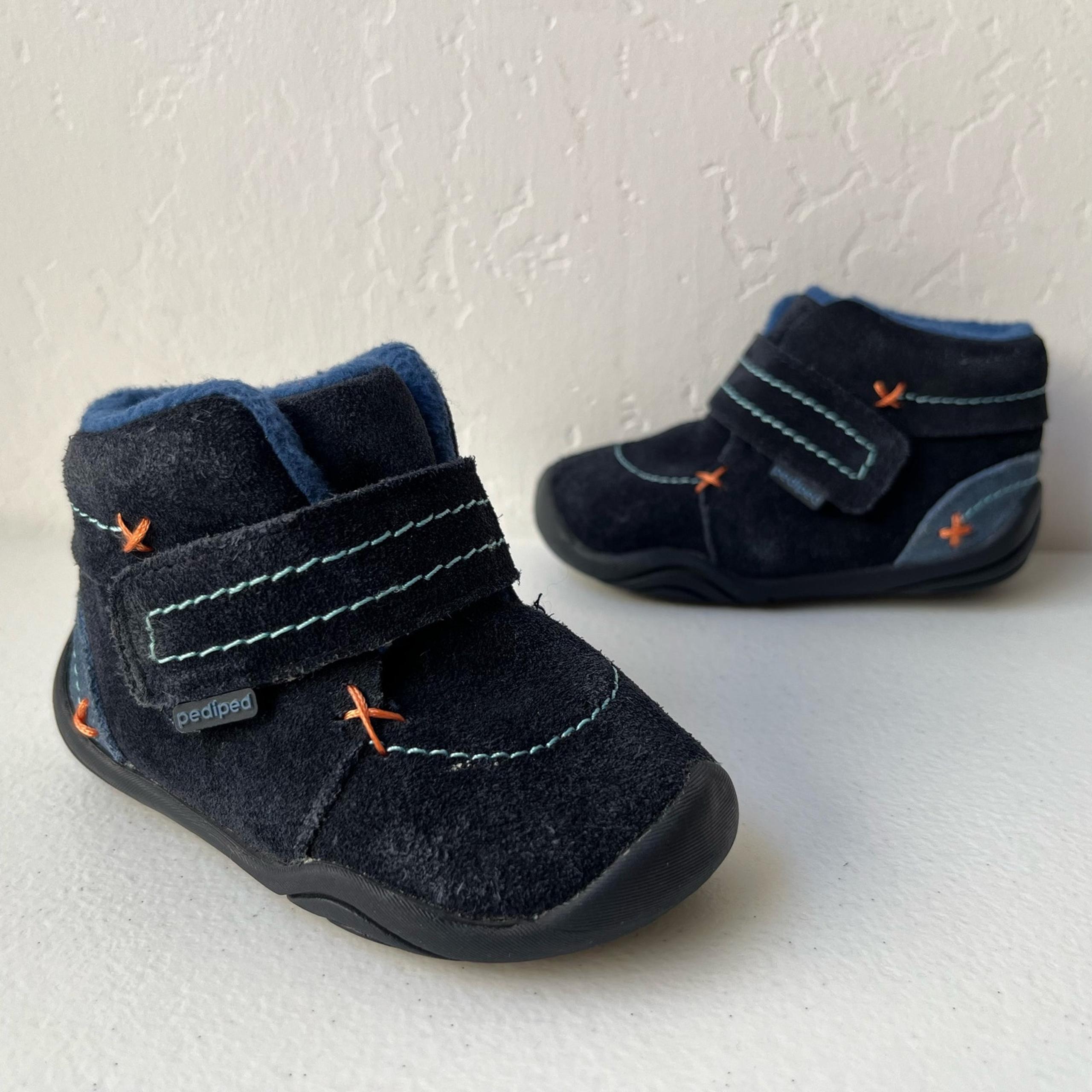 Pediped Kids Grip 'N' Go Ronnie Suede Boots Faux Fur Navy Blue Infant Size 5