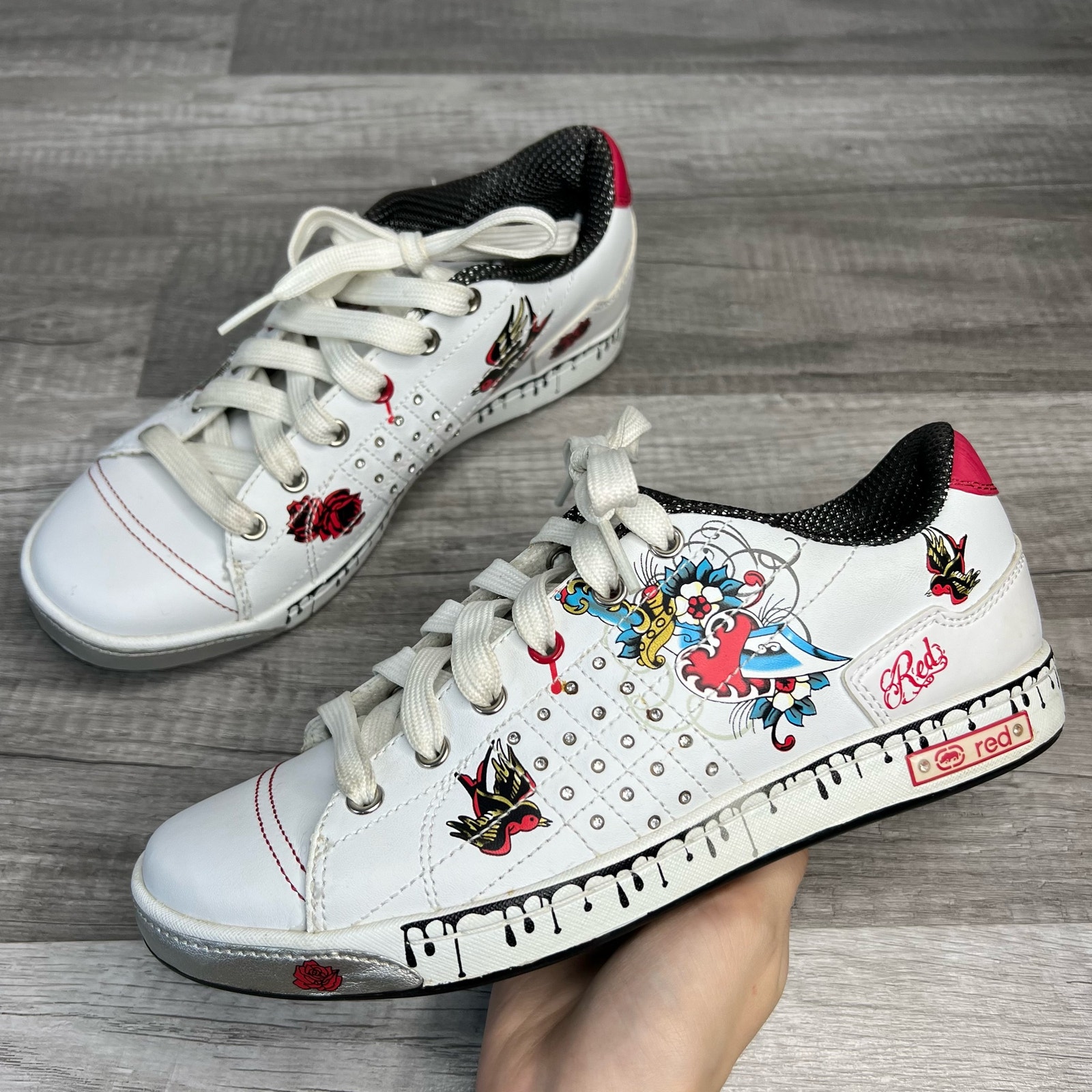 Ecko White Embellished Low Top Sneakers 00s Y2K WomensSize 6