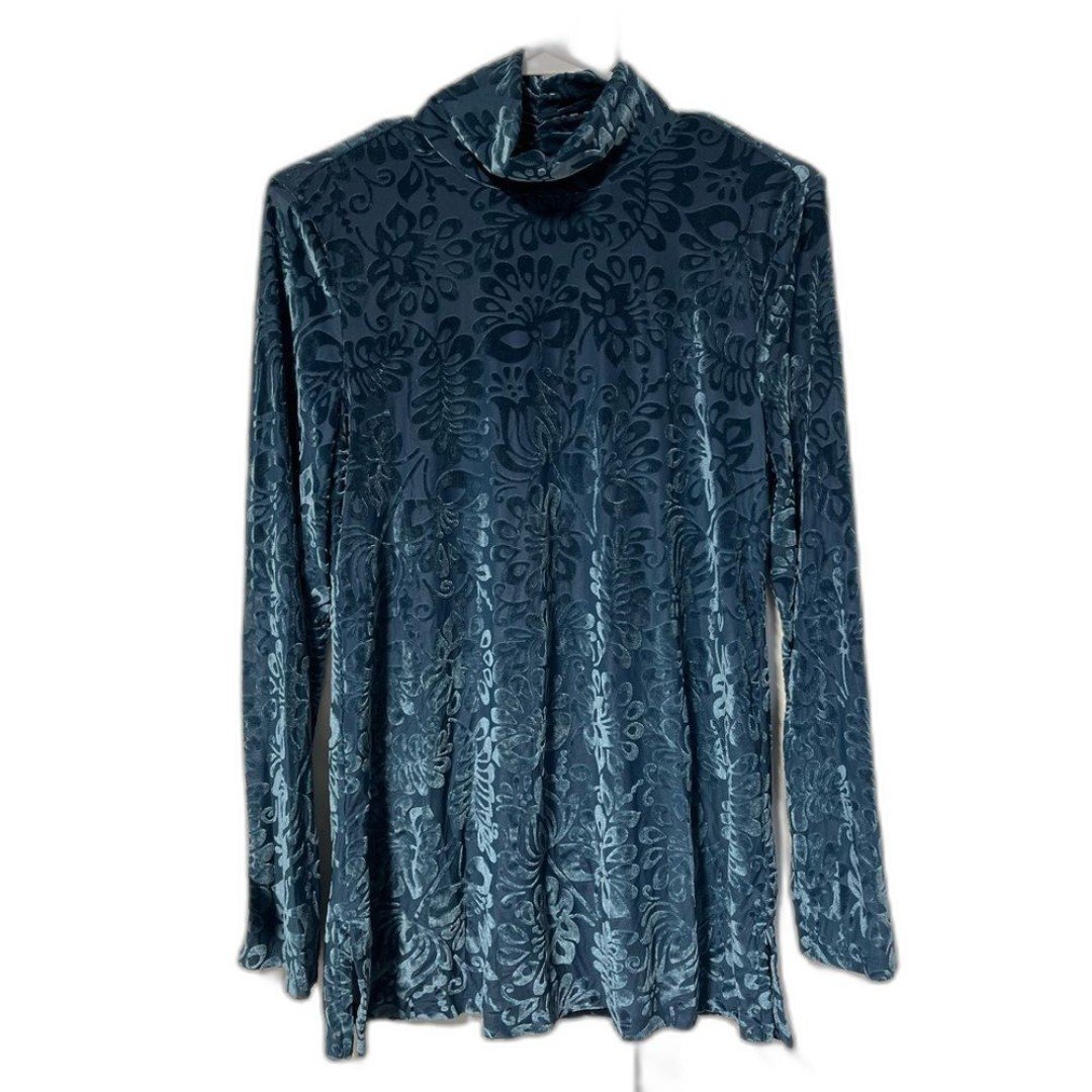 Soft Surroundings velvet burnout turtleneck in Walden blue size small
