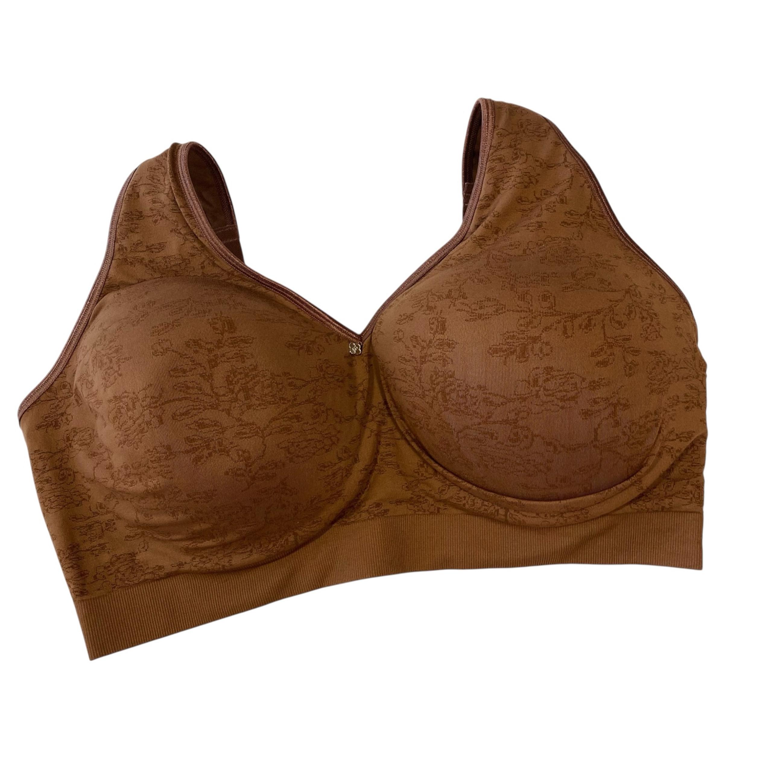 BREEZIES Floral Bra Plus Size 42DDD 42F Full Coverage Brown Wireless Padded