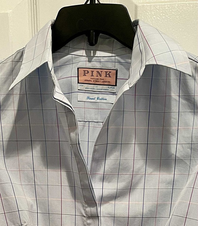 THOMAS PINK $175  Size 6 or 8 Blue Tattersall Shirt French Cuffs British Luxury