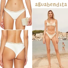Agua Bendita Lola Kai Paillette BIkini Bottoms in Beige sz M 120
