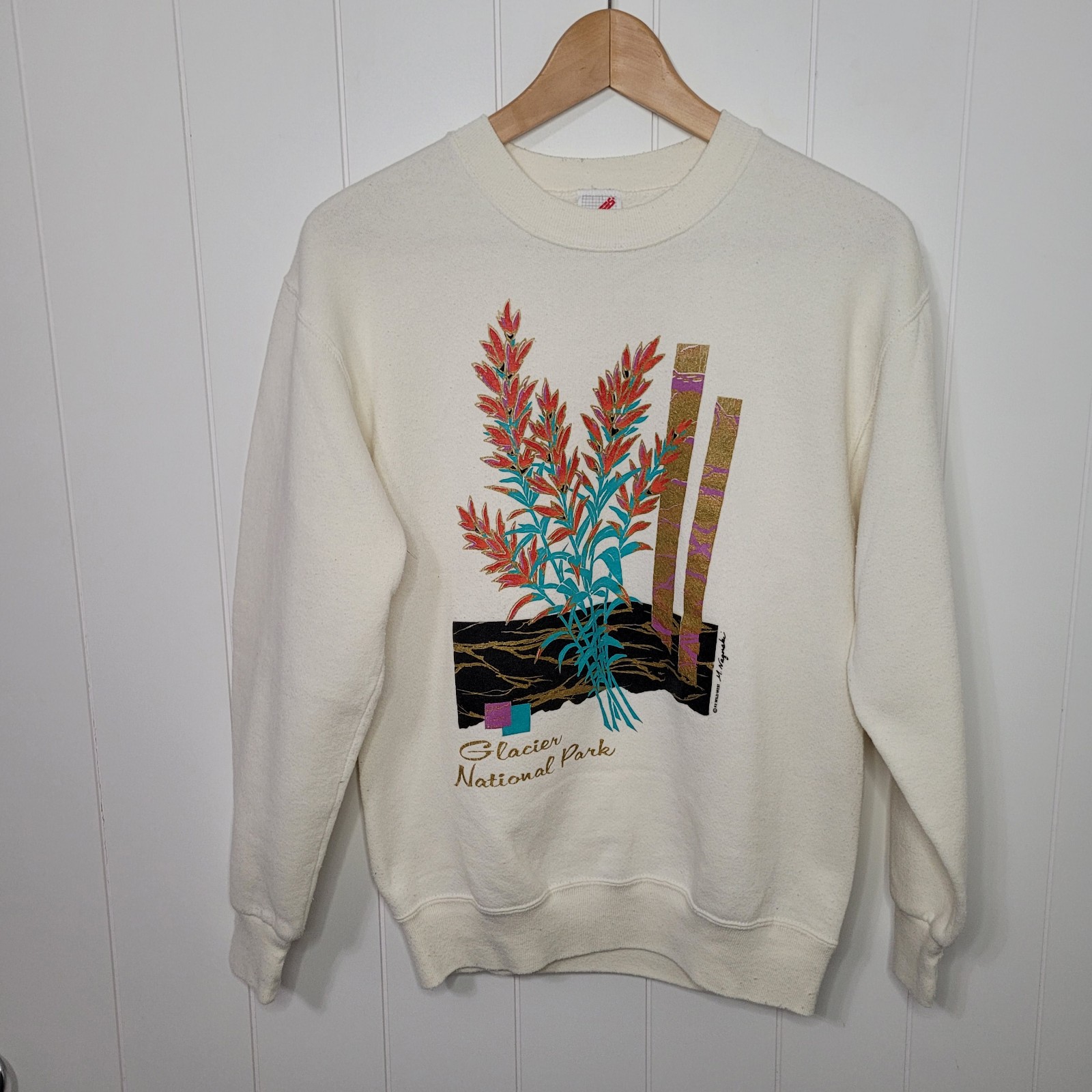 Vintage Sweatshirt Womens Size Medium Crewneck 80s Glacier National Park