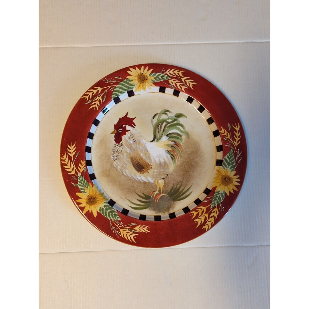 Sakura Chanticleer Sally Eckman Roberts Platter Plate Rooster Stoneware 16