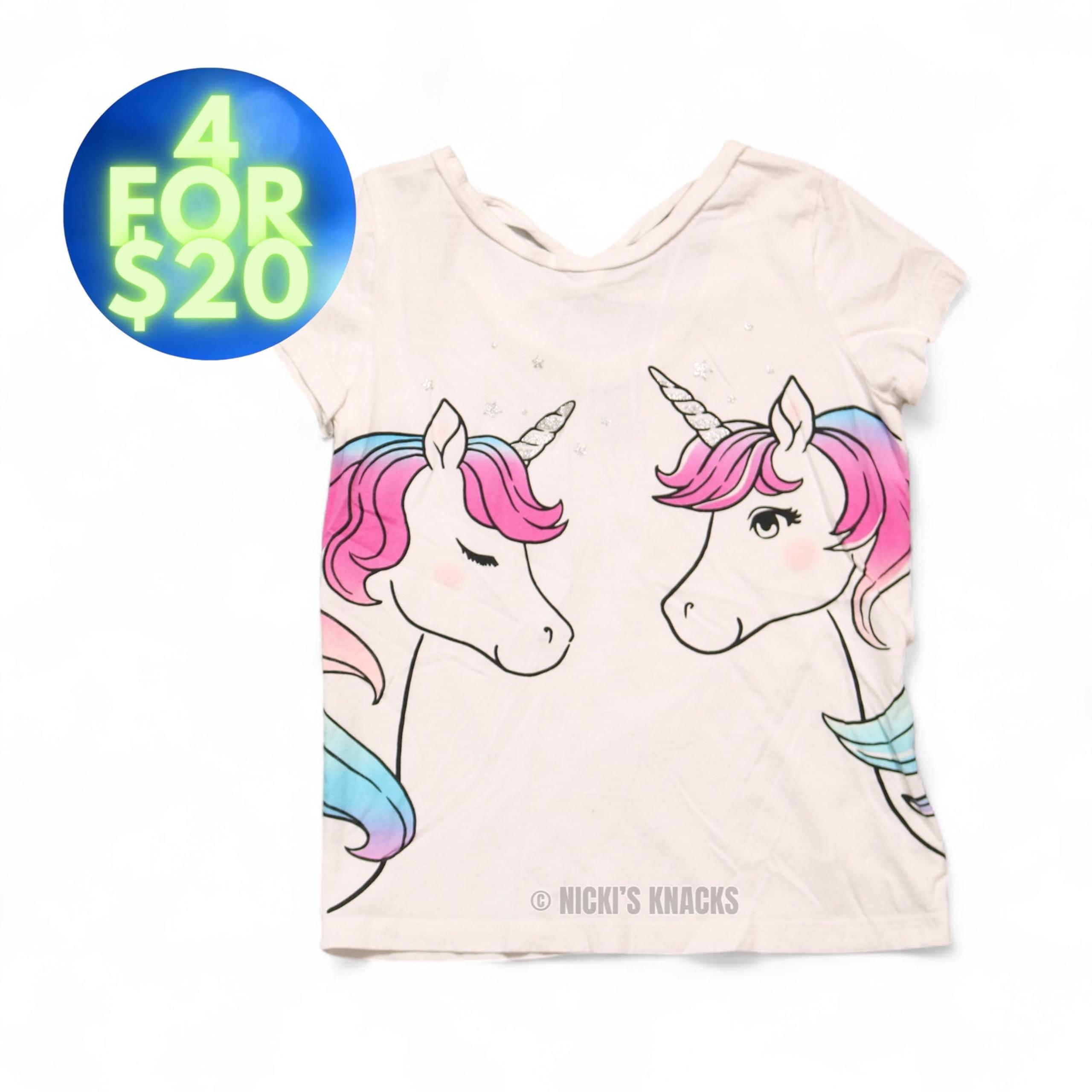 4/$20 - Carters Girls Short Sleeve Cotton T-Shirt White Unicorn Print Size 8