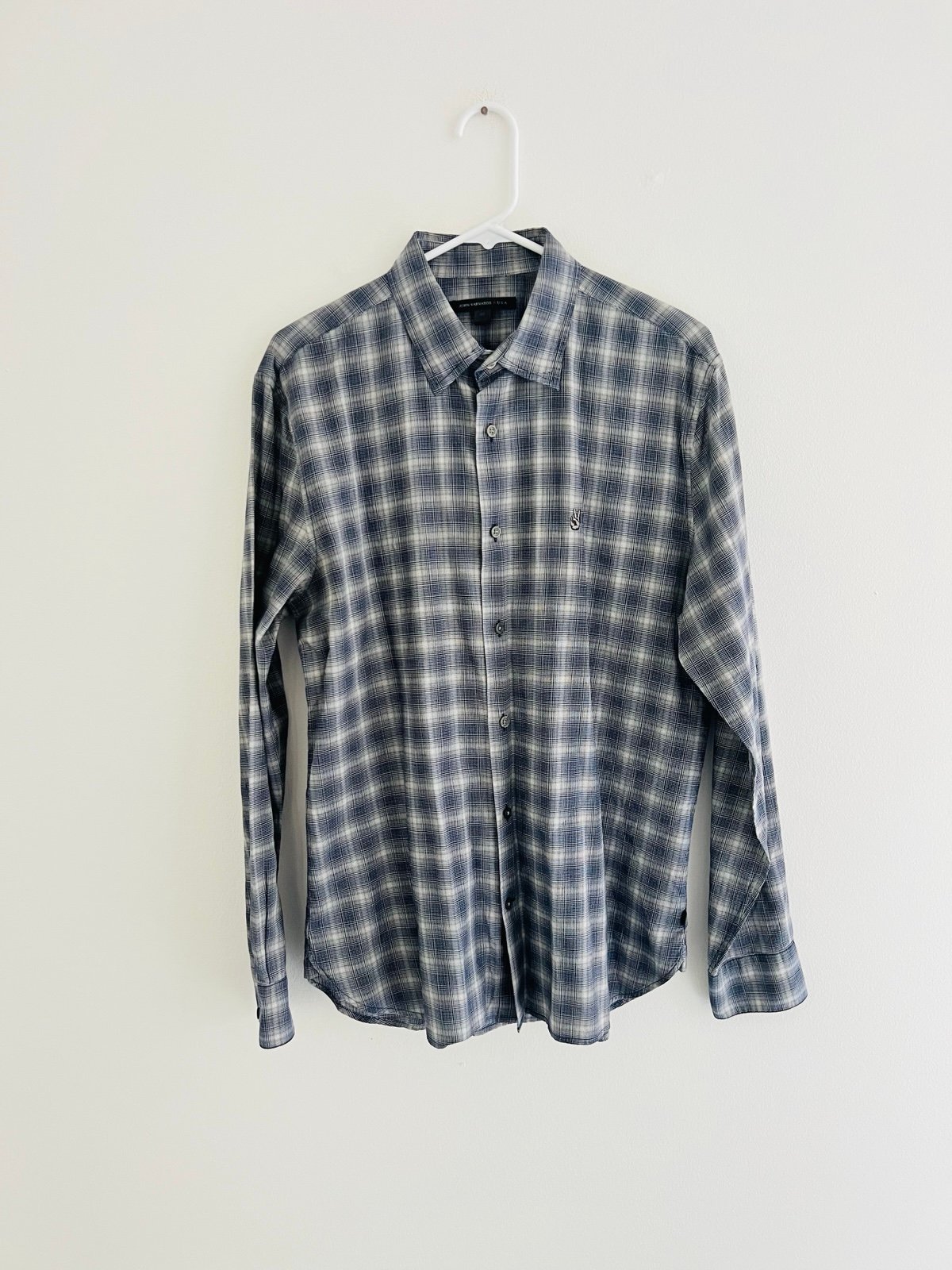 John Varvatos Blue Gray Checkered Plaid Long Sleeve Button Down Medium