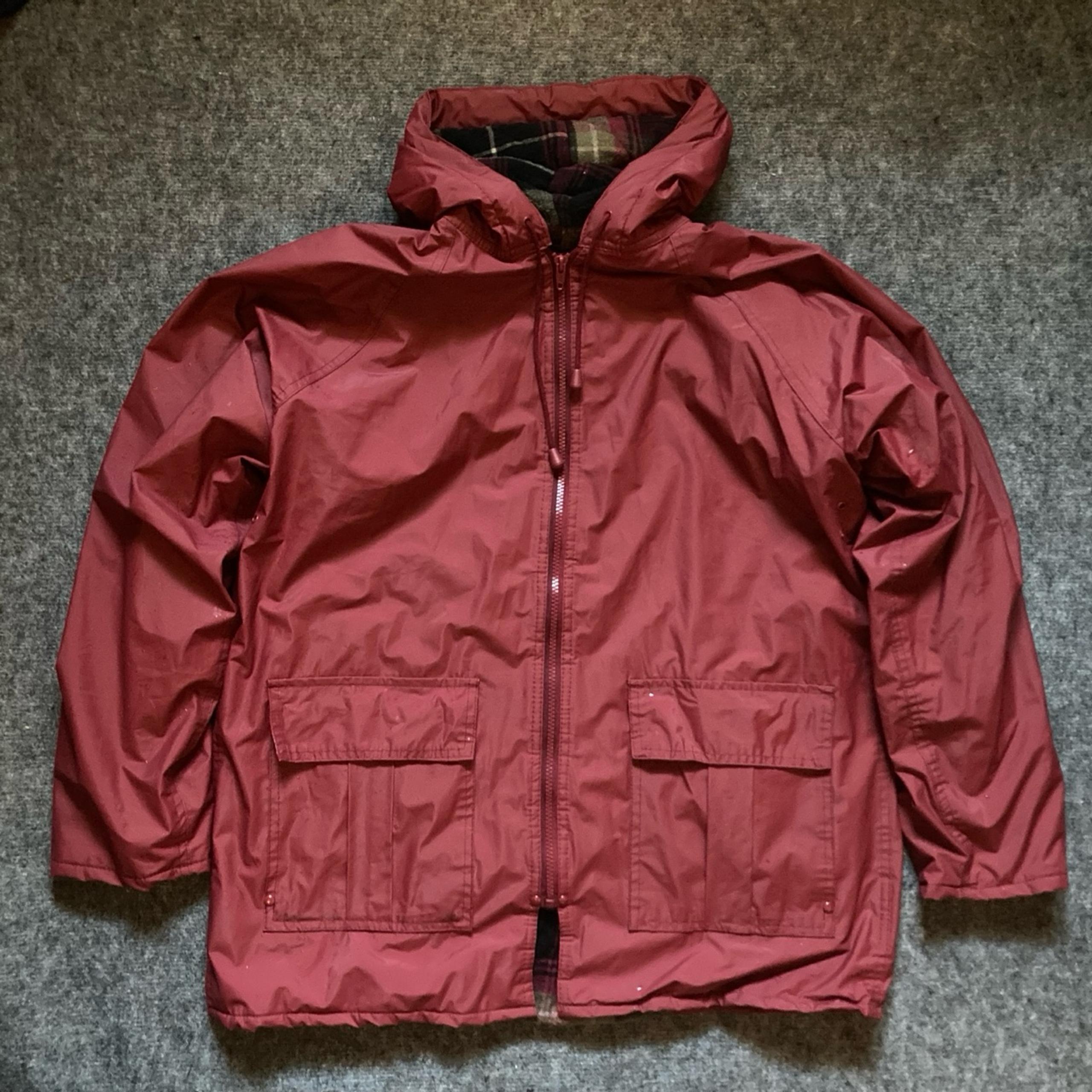 Vintage Misty Harbor Jacket MEDIUM Hooded Rain Coat Plaid Lined Red Green