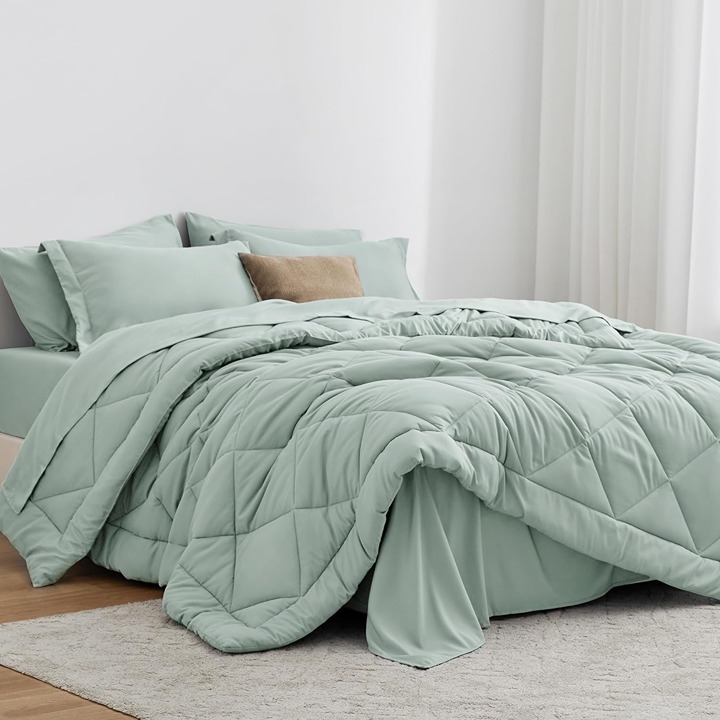 Queen Comforter Set Aqua, 7 Pieces Queen Bed in a Bag, All Season