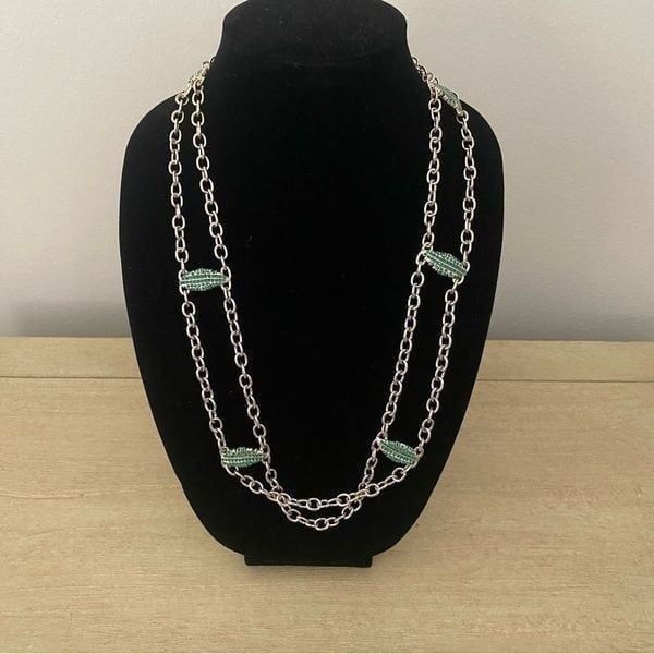 NWOT St. John Designer Gold & Green Crystal Leaf Chain Necklace or Belt. Luxury