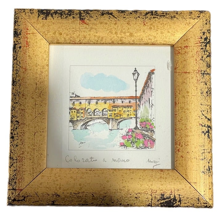 Framed Art Print of Homes Above Bridge Over Water from Renzo Carli in Italy