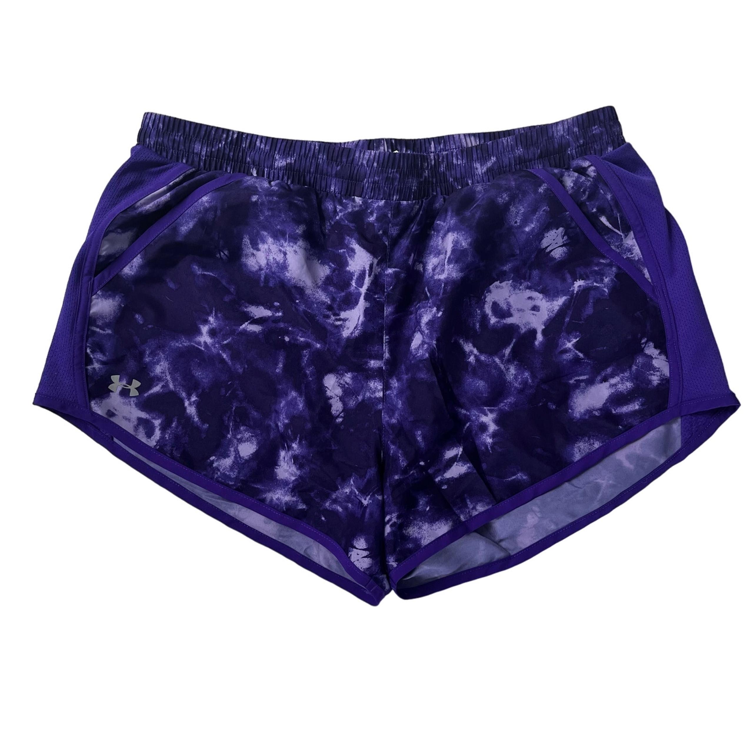 Under Armour Women's LG Fly-By Purple Tie-Dye Lined Drawstring Athletic Shorts