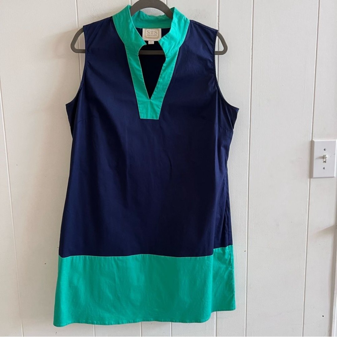 Sail To Sable Classic Tunic Color Block Shift Dress Navy Kelley Green