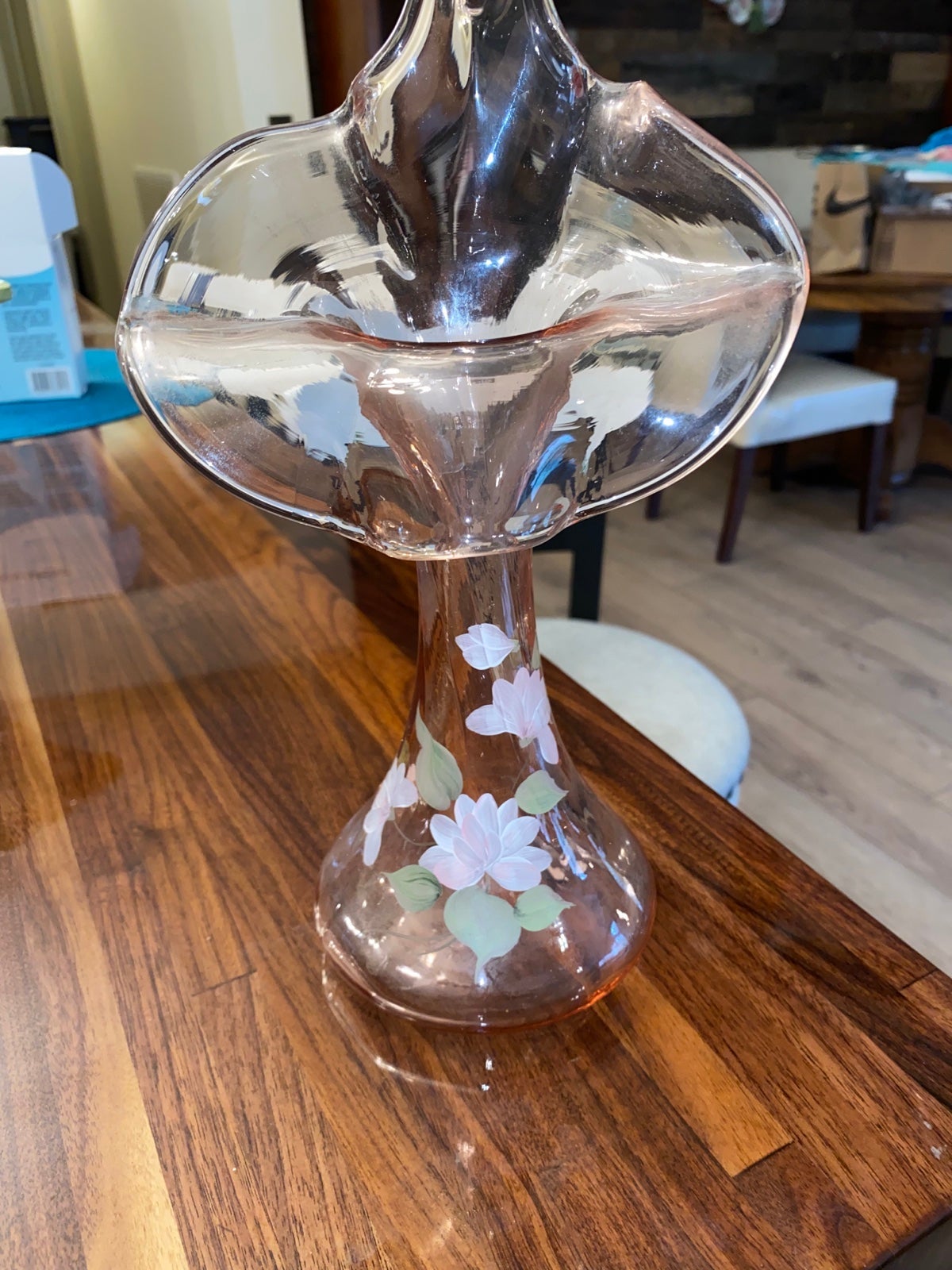 Fenton Handpainted Jack in the Pulpit Vase 11” pink