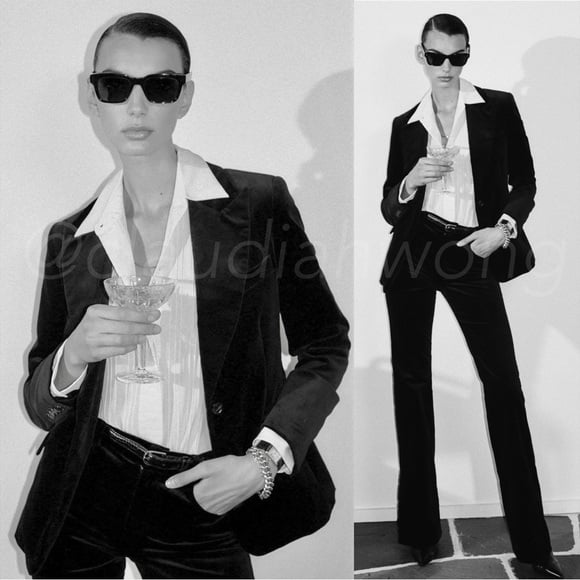 New NILI LOTAN Marshal Velvet Blazer Jacket in Black