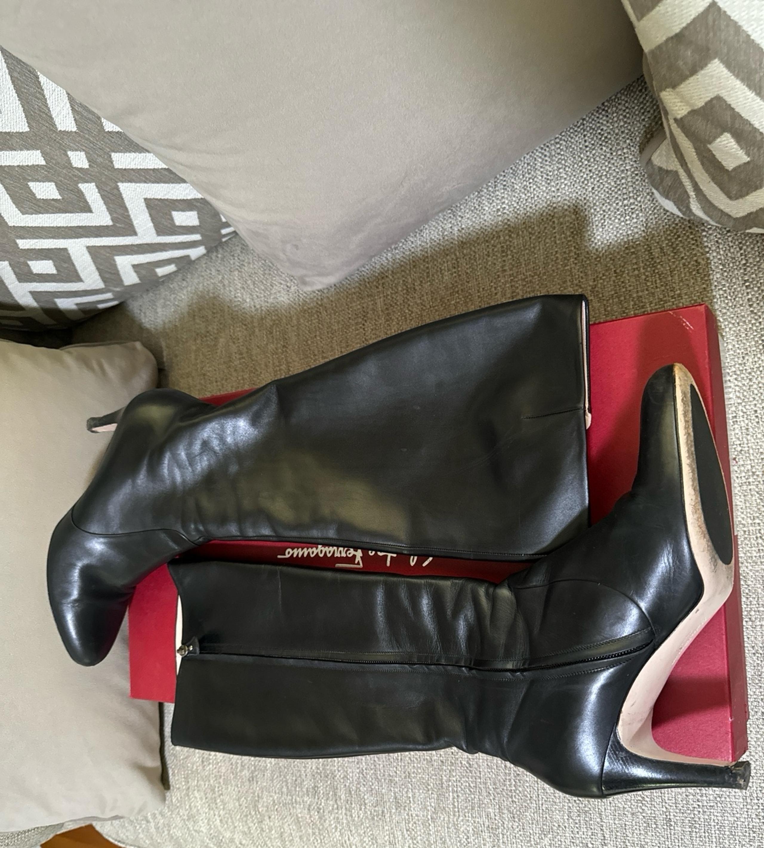 Salvatore Ferragamo Foliba Knee High Black Leather Calf Boots 9.5 B