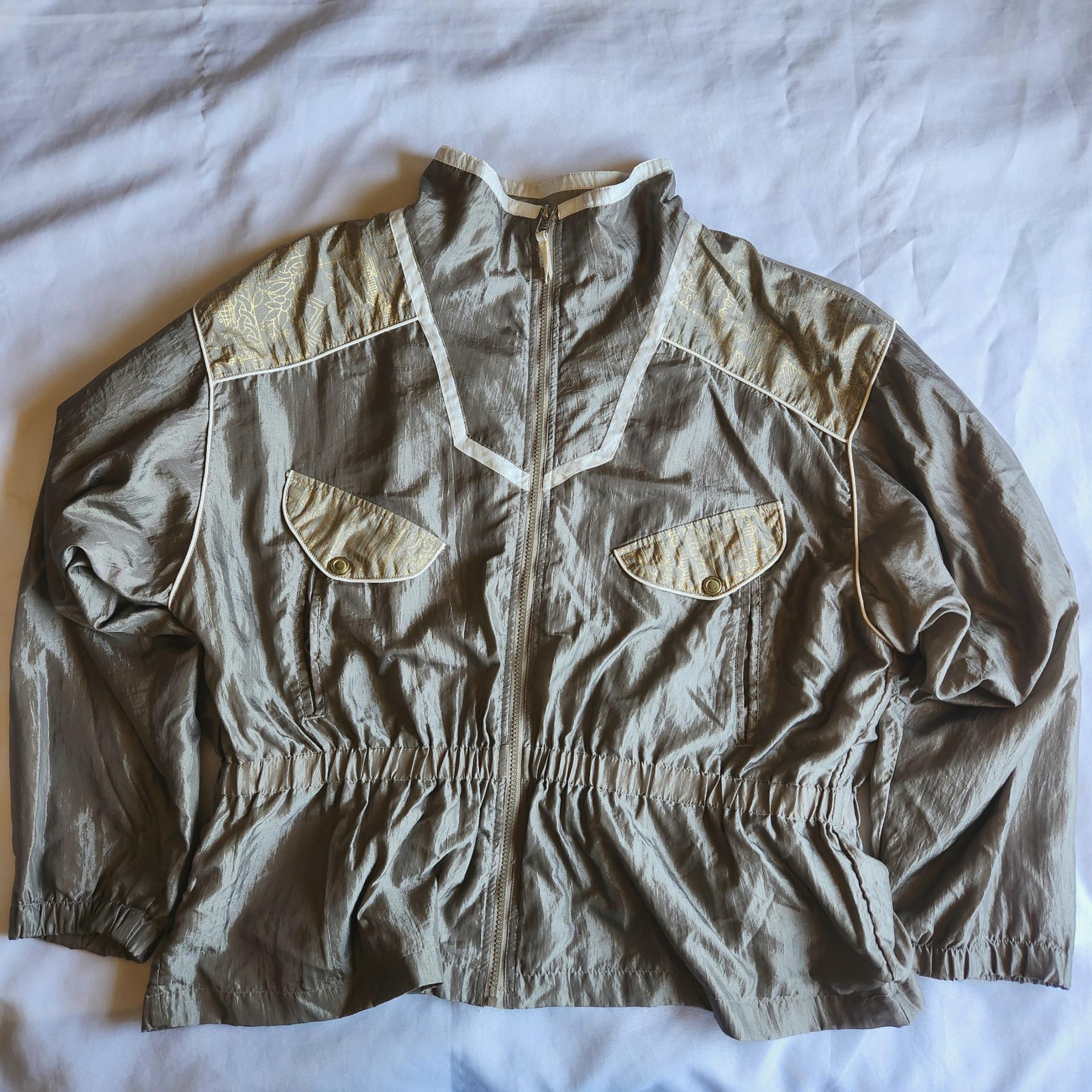 Vintage Outbrook Grey Gold Metallic XL Lightweight Zip-up Windbreaker Jacket