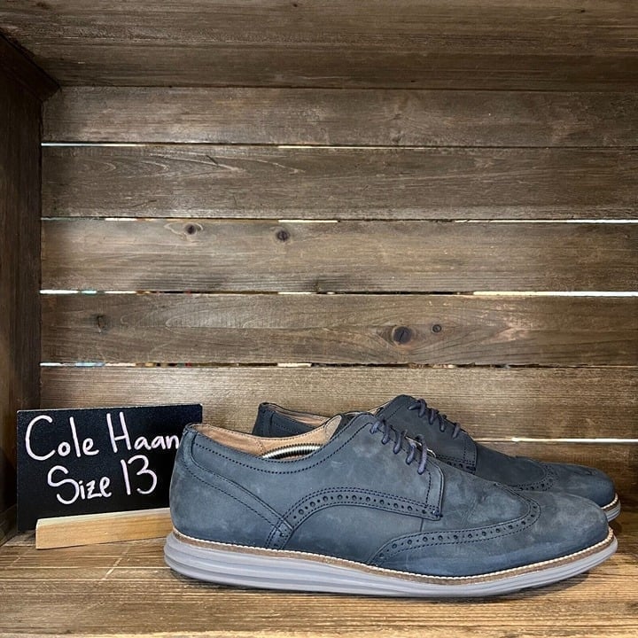 Mens Cole Haan Original Grand Navy Blue Suede Casual Wingtip Oxfords Size 13 M