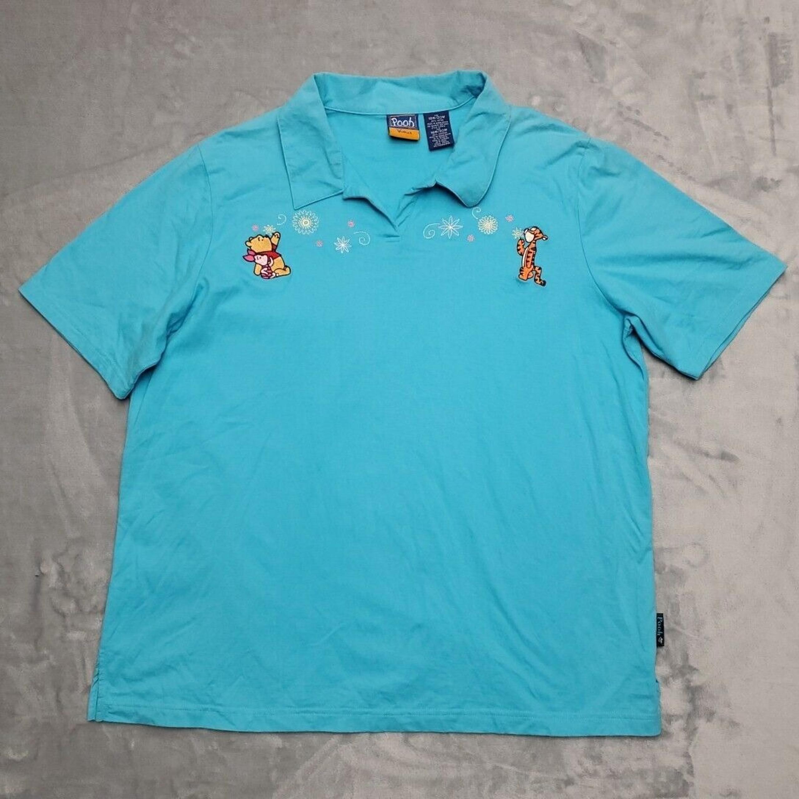 VTG Winnie The Pooh Shirt Womens 18W Blue Tigger Polo Embroidered Retro Disney