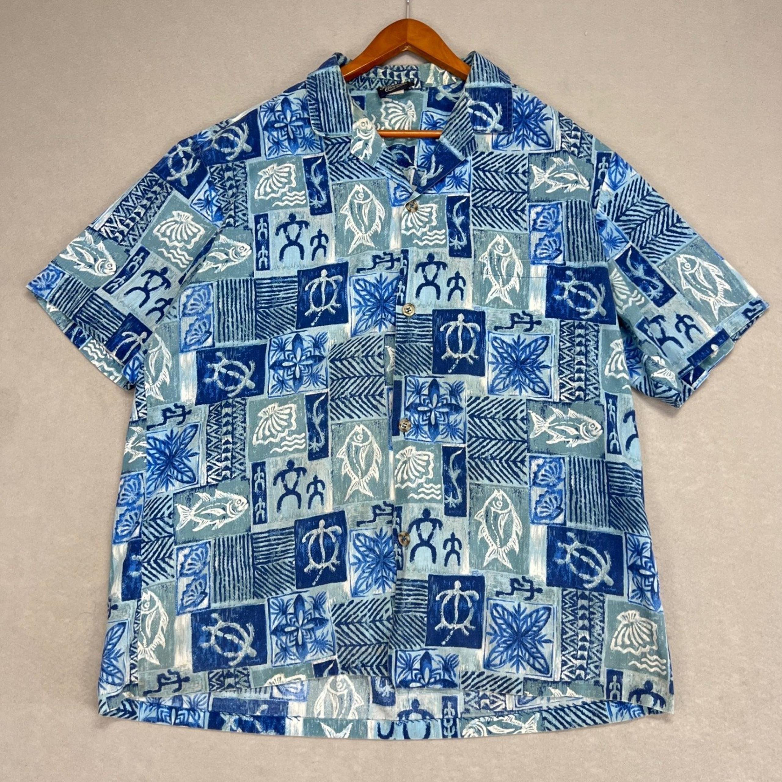 VTG 70s Royal Creations Hawaiian Shirt Tropical Fish Turtle Print Aloha Shirt XL
