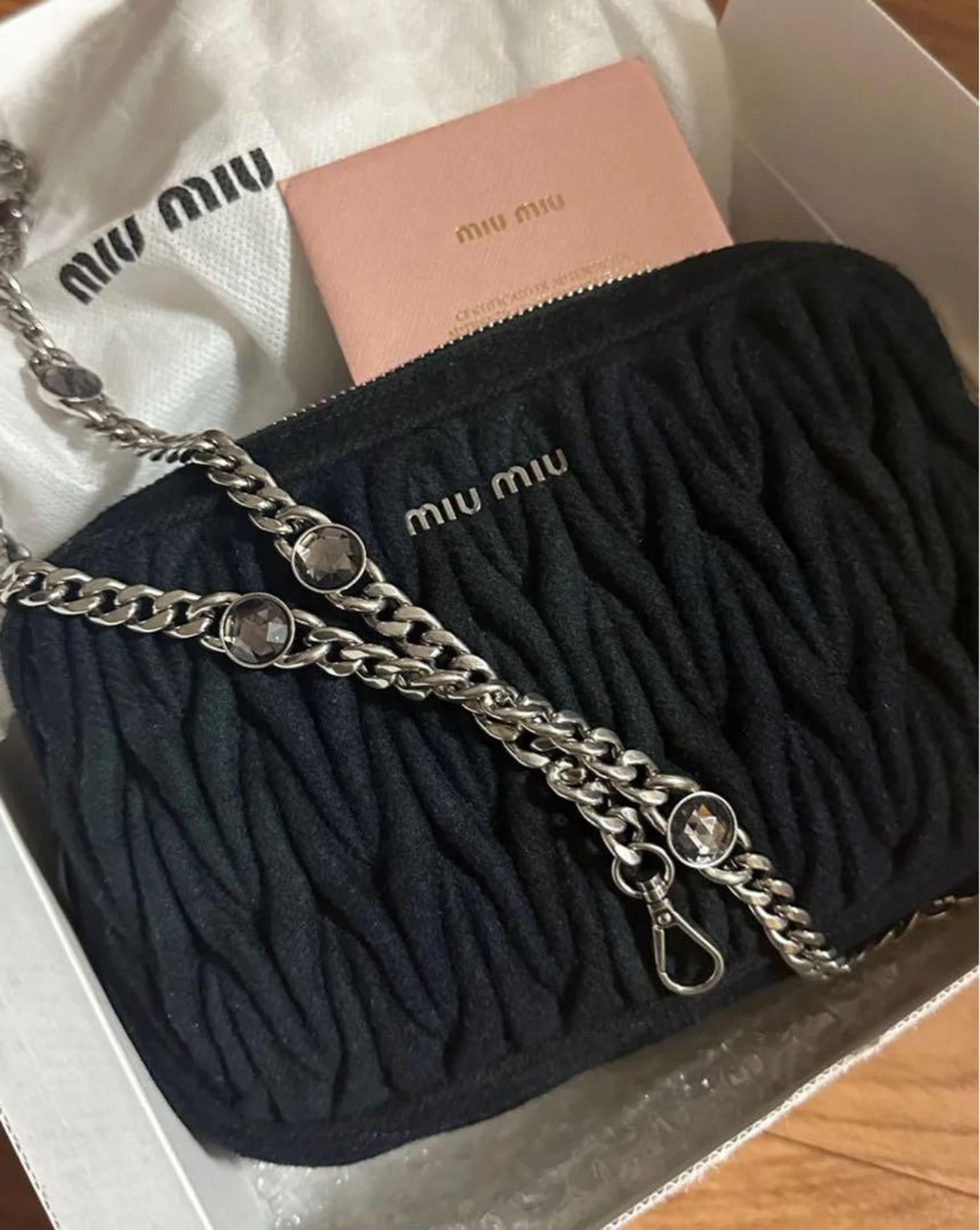 miumiu Miu Miu Wool Beaded Chain Shoulder Bag Check