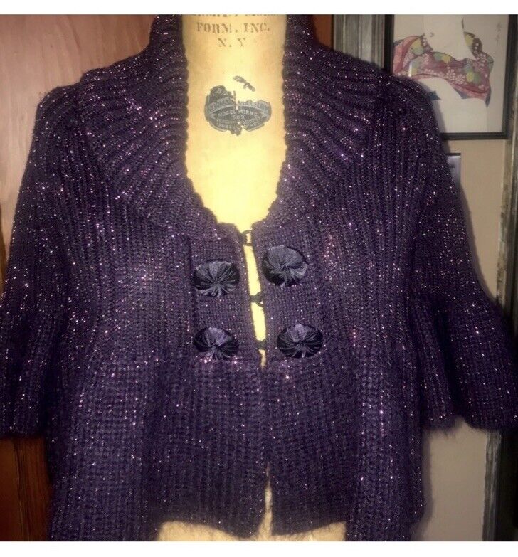 Nanette Leopore Super Fuzzy Purple Lurex Cropped Sweater Size Small EUC