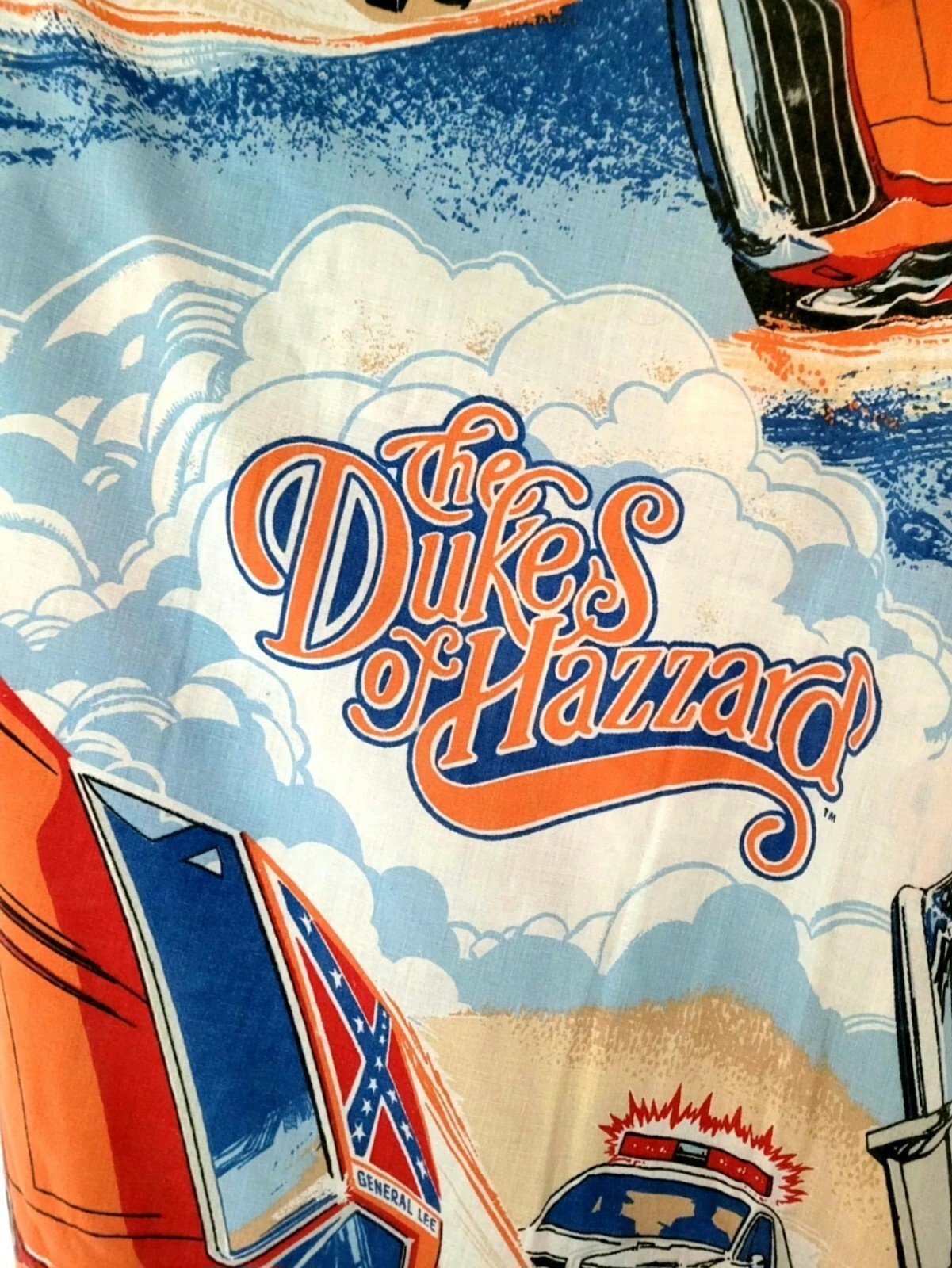 1982 Dukes of Hazzard Twin Bed Sheet with Flag and General Lee - EUC - detail