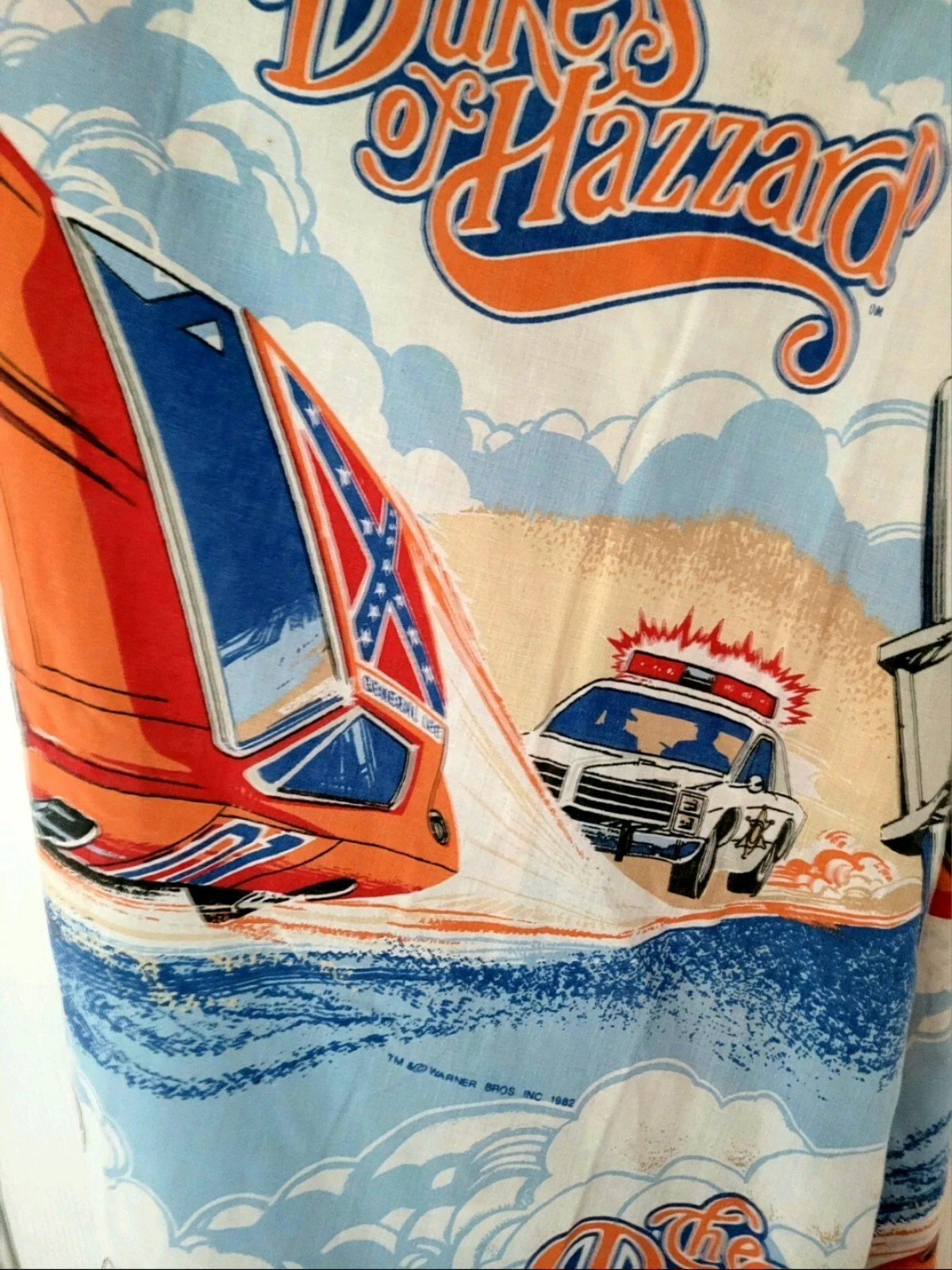 1982 Dukes of Hazzard Twin Bed Sheet with Flag and General Lee - EUC - detail