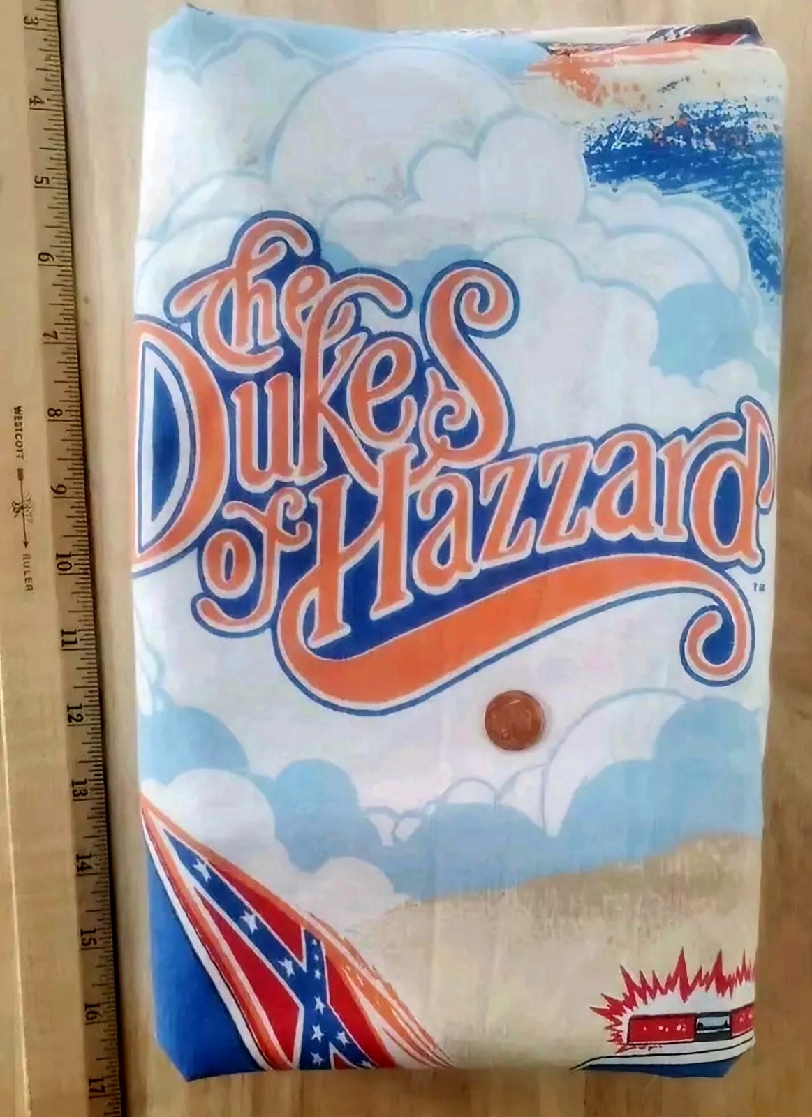 1982 Dukes of Hazzard Twin Bed Sheet with Flag and General Lee - EUC - detail