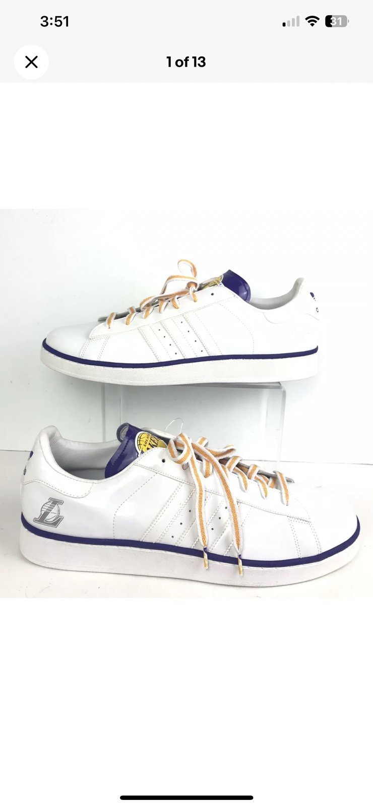 LOS ANGELES LAKERS Kobe Bryant NBA Series ADIDAS Shoes Sneakers White Size 18